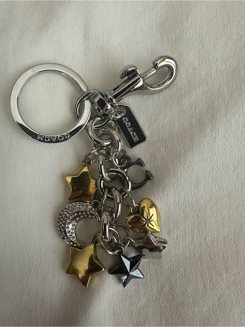COACH Two-Tone Star & Moon Charm Keychain - Silver & Gold